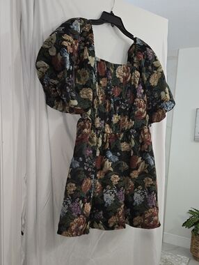 Bohem LaRuth Floral Puff-Sleeve Mini Dress - Black Multi